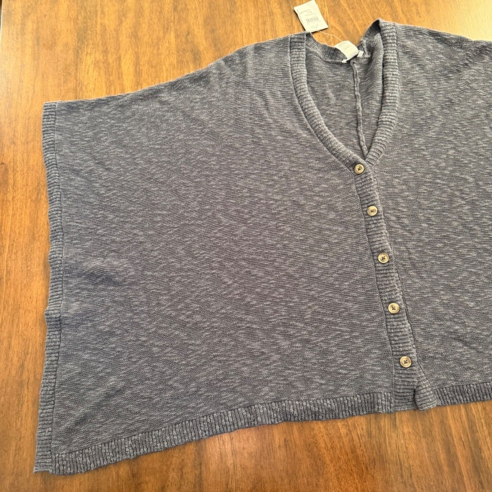 NWT J. Jill Womens Black Pearl Marled Grey Button Front Poncho Ruana Cardigan - Picture 3 of 8